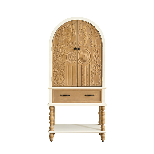 31.5" Arched Flower Carved Wooden Sideboard Cabinet