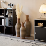 Hand-Woven PVC Rattan Vases, Set of 3 Brown Decorative Floor Vases