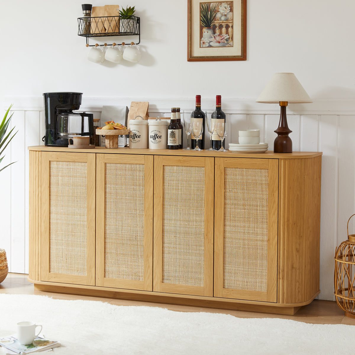 64-inch wave shaped TV stand, rounded corner sideboard, storage cabinet