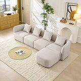 Sofa L-Shape Modular Velvet Beige 4-Seat Pocket Spring 118in