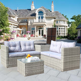 4 Piece Grey Wicker Rattan Patio Sectional Sofa Set Storage