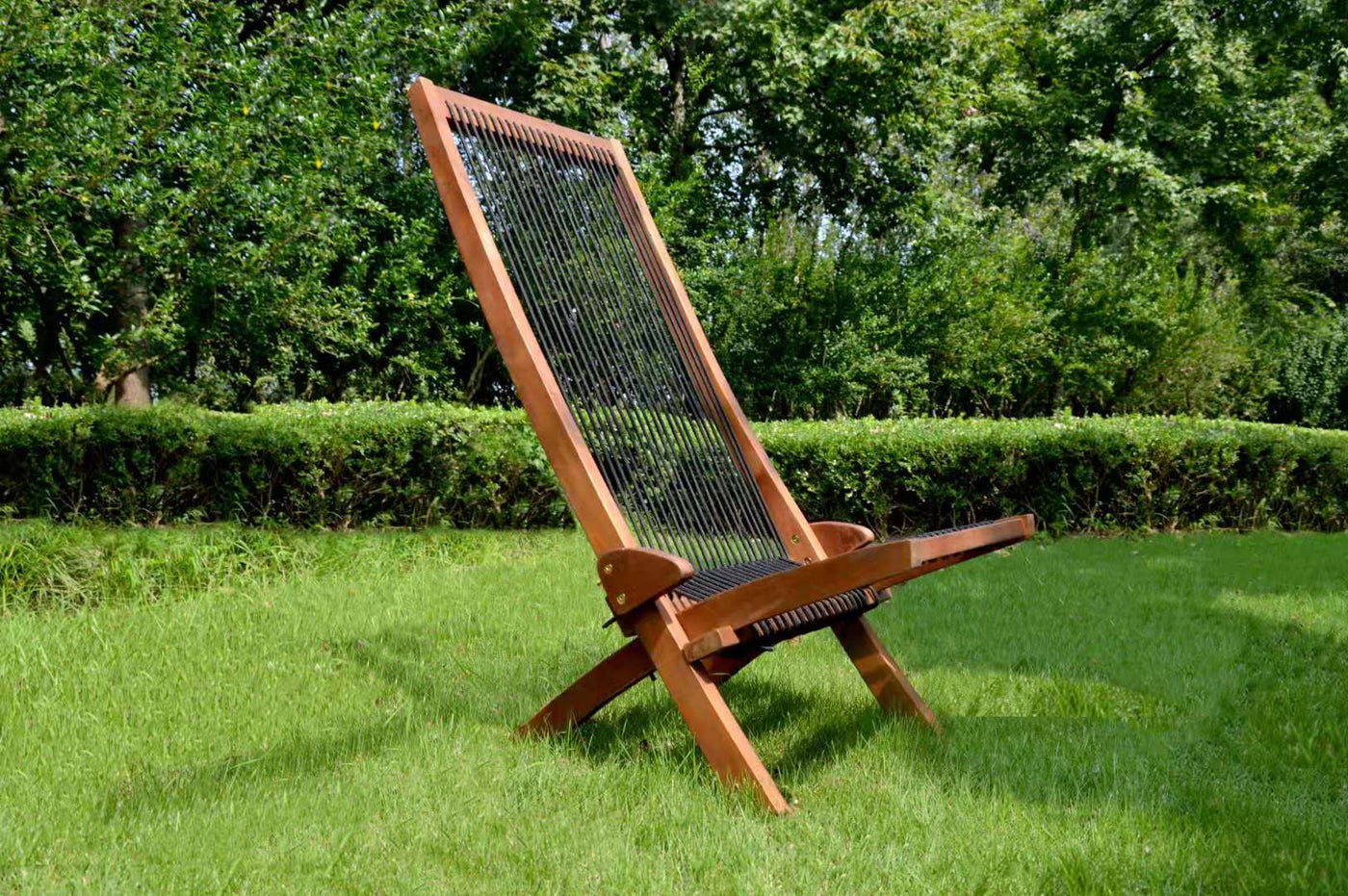 Accent Chair Folding Solid Wood Natural Rope Seat Indoor Outdoor Foldable