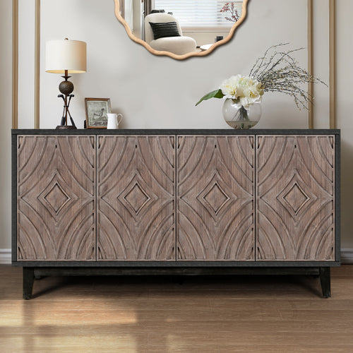 Mid Century Sideboard Buffet Cabinet 60" Solid Wood Legs