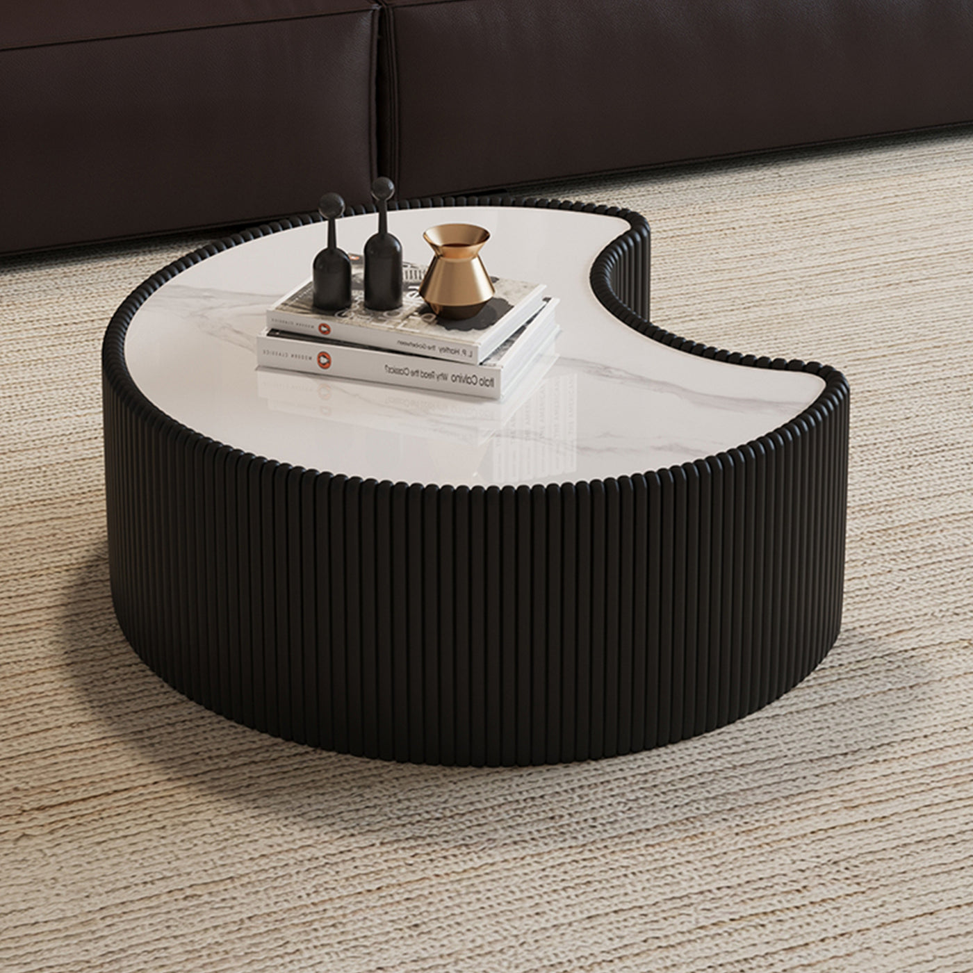 Sintered Stone Top Modern Coffee Table Irregular Shape Leather