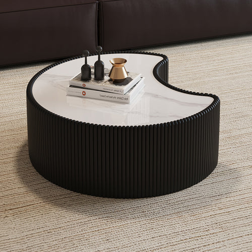 Sintered Stone Top Modern Coffee Table Irregular Shape Leather