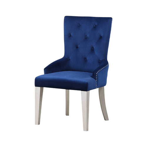 Varian Blue Fabric Antique Platinum Side Chair