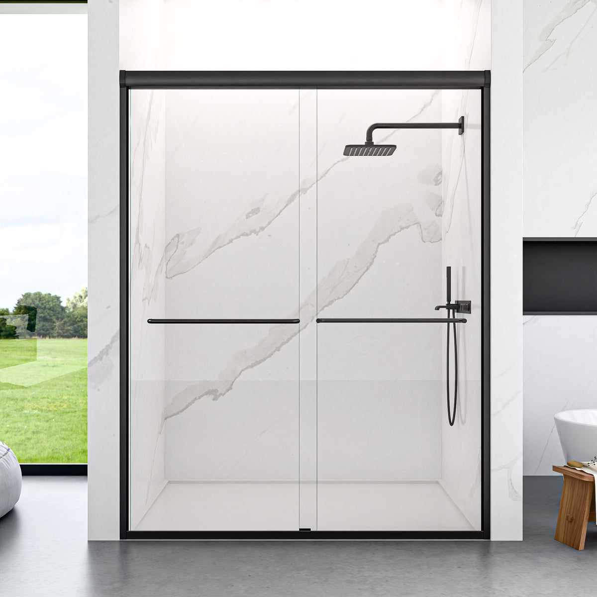 56"-60"W*72" H Semi-Frameless Double Sliding Shower Door, Bypass Shower Door