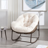 Outdoor Rocking Chair Rattan Steel White Cushion Oversized 250 LB