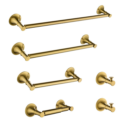6 Piece Brass Bathroom Towel Rack Wall Mount Set