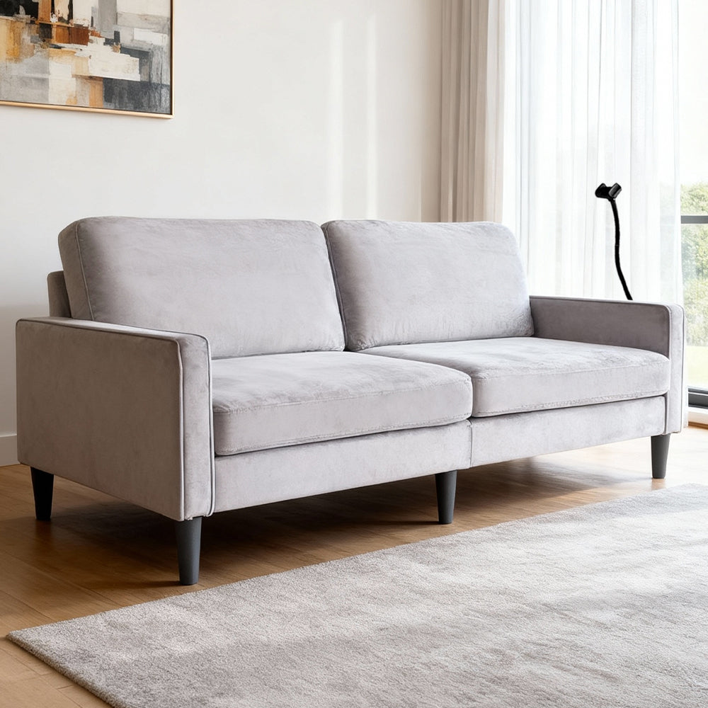 Modern Linen Loveseat Sofa with Removable Cover and Spring Cushions