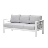 Outdoor Aluminum Sofa 3 Seat 74in White Cushions