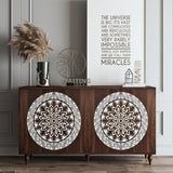 60" Walnut Mandala Carved Boho Sideboard Cabinet Credenza