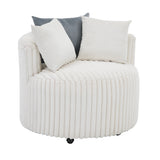 Barrel Accent Chair - Plush Corduroy - Off-White with Wheels