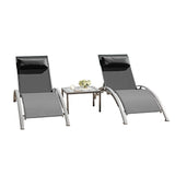 Outdoor Chaise Lounge Aluminum Textilene Dark Gray Set of 3 5-Position 350 LB