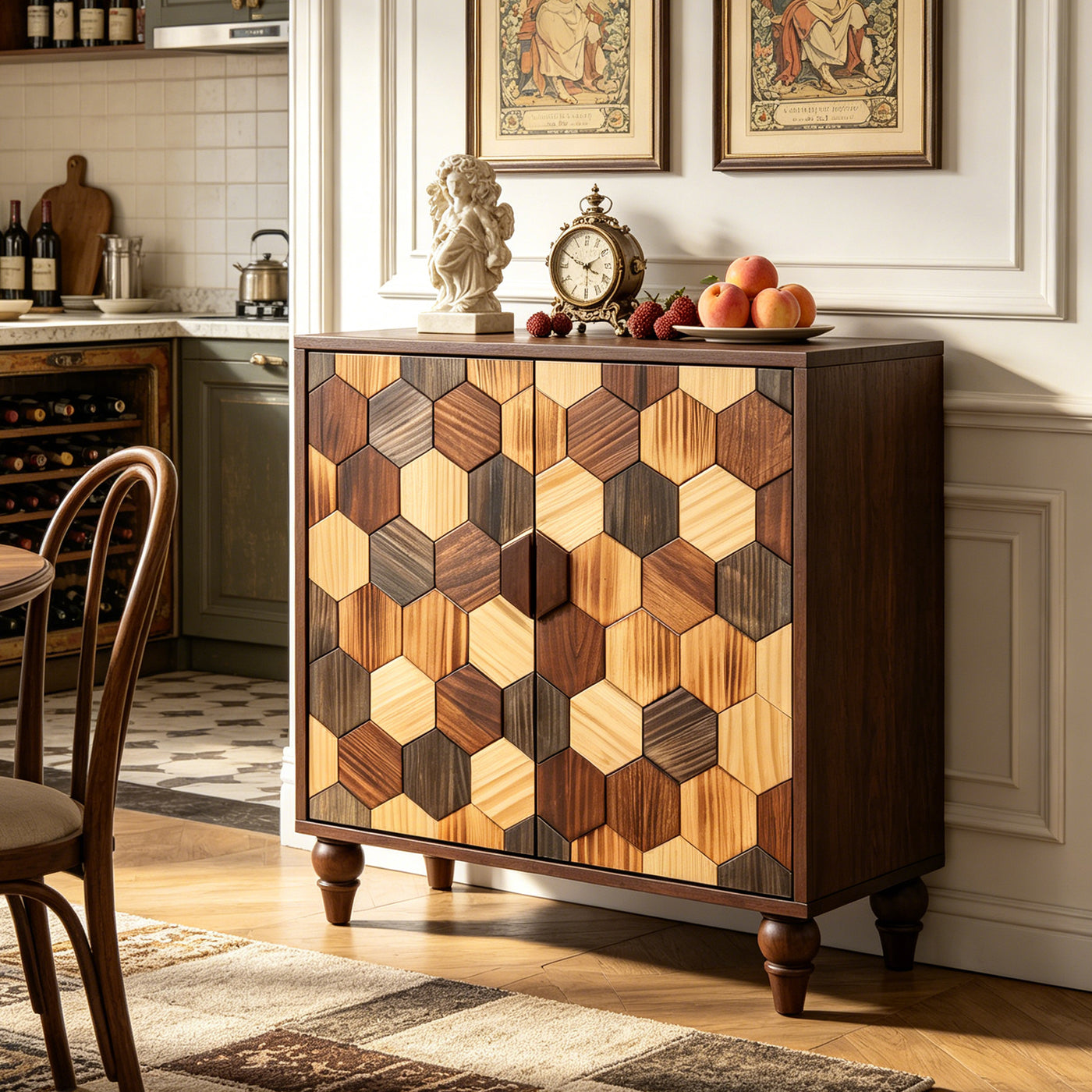 30.31" Modern Sideboard Cabinet Honeycomb Pattern Accent