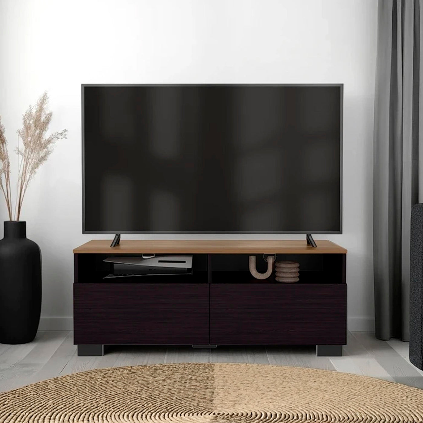 Modern TV Stand with Open Shelves and Compact Profile