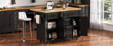 K&K 56.5'' Kitchen Island with Drop Leaf, Power Outlet, Embossed Vertical Stripe