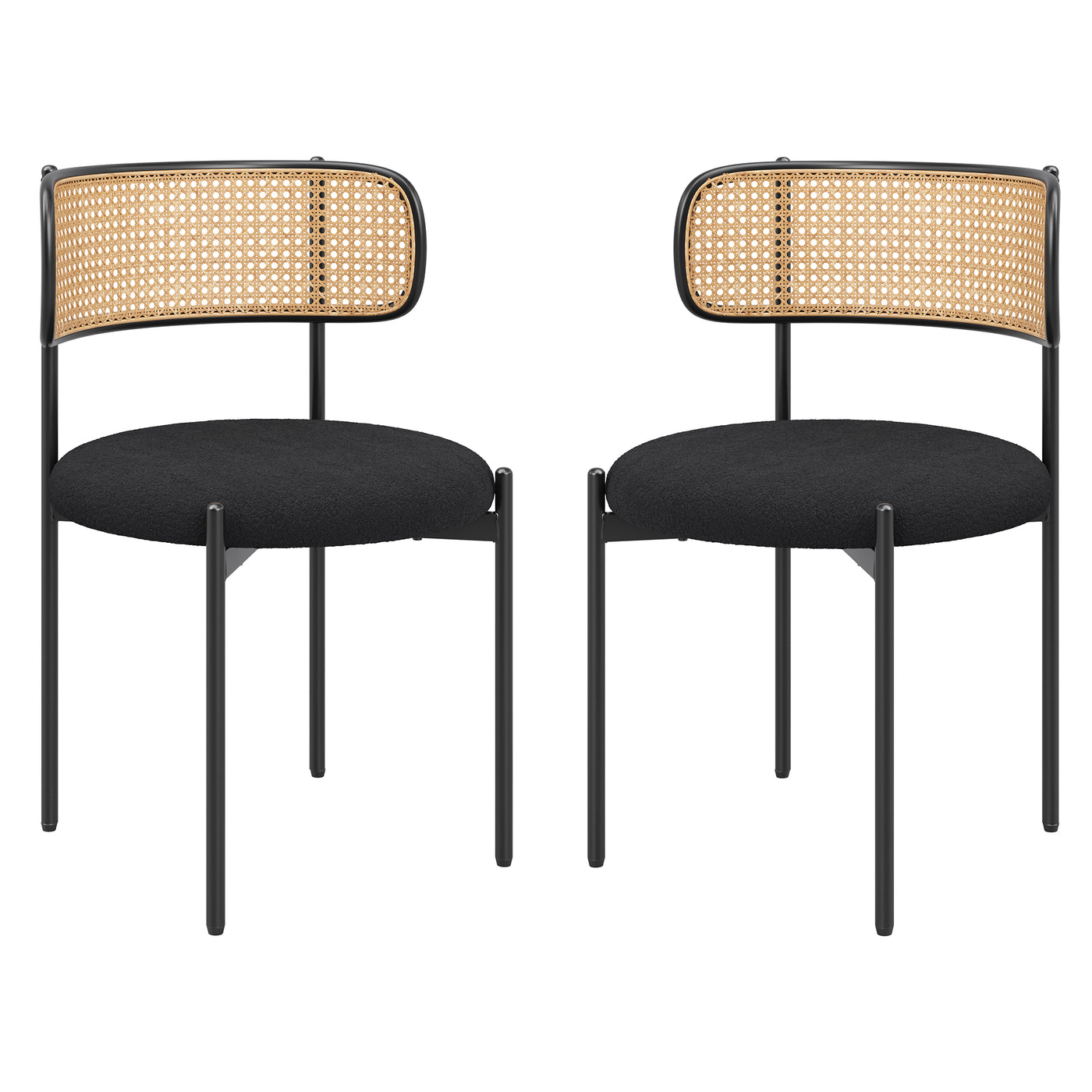 Modern Upholstered Dining Chairs Set of 2 Rattan Back Metal Legs