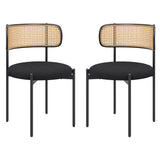 Modern Upholstered Dining Chairs Set of 2 Rattan Back Metal Legs