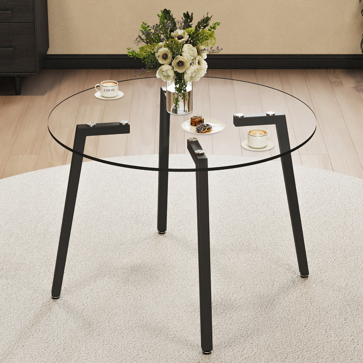 Glass Dining Table Black/Transparent 46"