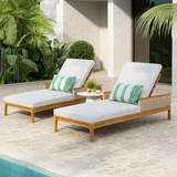 Chaise Lounge Acacia Wood Wicker Gray Cushion 4 Position 76.77in