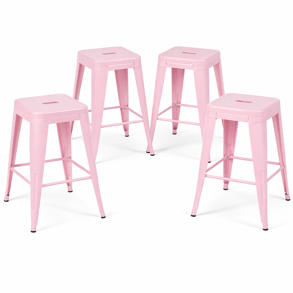 24" Counter Height Bar Stools Set of 4, Pink Metal