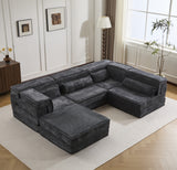 Sectional Sofa Modular Circle Fleece Dark Gray 4 Seat Ottoman 157 In