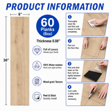 Peel and Stick Floor Tile, 36x6 inches, 60-Pack 90 Sq.Ft, Self Adhesive