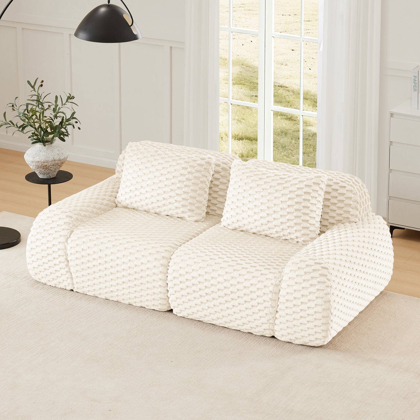 Sectional Sofa Modular Flannelette Cream Deep Seat 2 Seat No Assembly