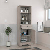 Linen Cabinet with Three Open Shelves, Drawer and Door