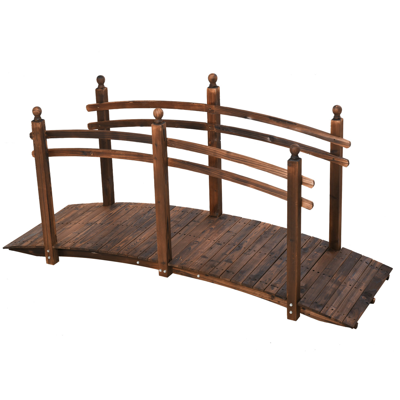 7.5' Fir Wood Garden Bridge Arc Walkway with Railings Brown