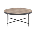 Round Coffee Table - Industrial - Weathered Gray Oak and Metal