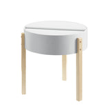 Round End Table - Wood - White & Natural - Hidden Storage
