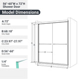 (NEW) 56"-60"W*72" H Semi-Frameless Double Sliding Shower Door