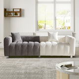 Sofa Modular Velvet Teddy White Gray 3 Seat Metal Legs 87 In 750 LB