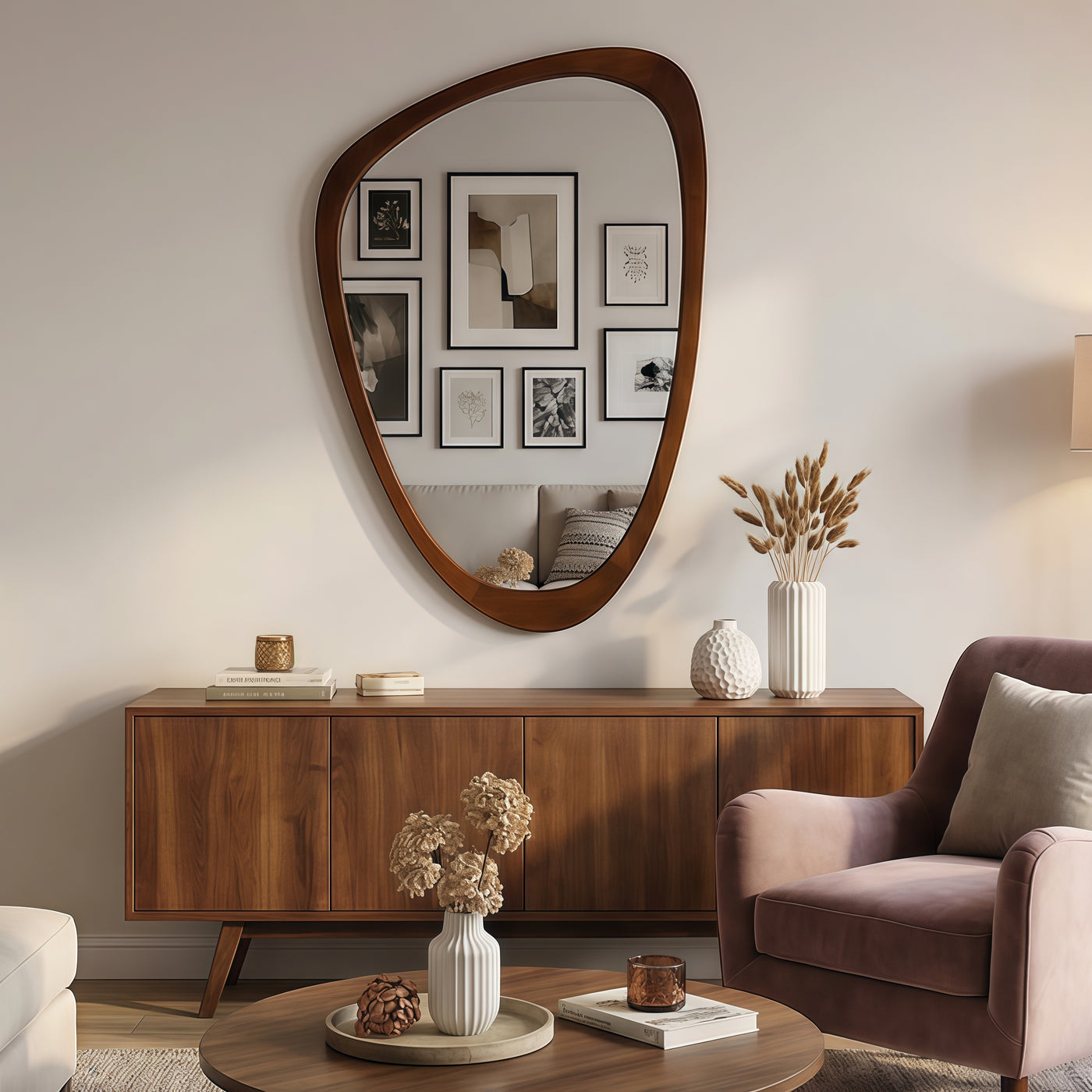 Black Walnut Wood Frame Decorative Mirror 24x36 Irregular
