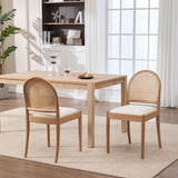 Set of 2 Rattan Upholstered Dining Chairs with Wood Legs