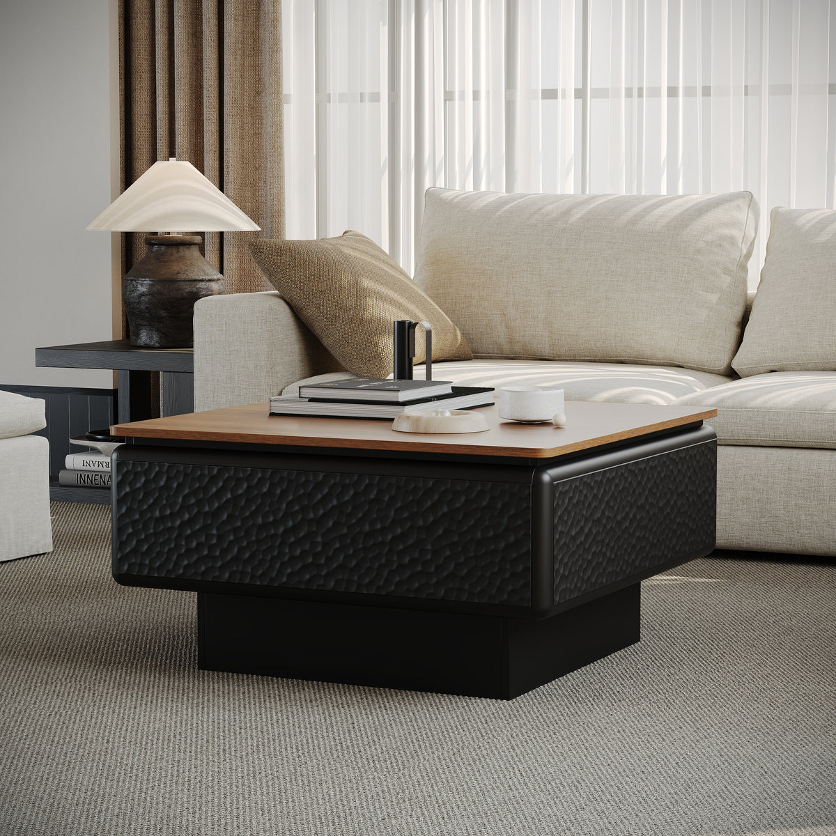 Square Engineered Wood Coffee Table with Storage Black/Brown