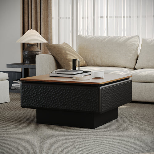 Square Engineered Wood Coffee Table with Storage Black/Brown