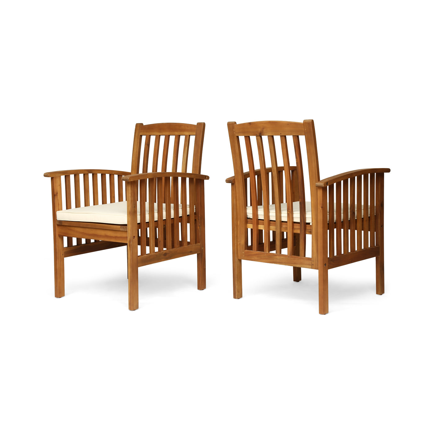 Rustic Acacia Wood Dining Chair Set with Cushions, 2 Piece, Brown