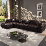 4-Seat Faux Leather Sofa with Ottoman Tufted Brown