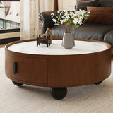 Round Solid Wood Coffee Table with Storage Bouguer Walnut/Brown