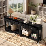 Engineered Wood Console Table with Storage Black