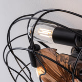 19-inch black wrought-iron cage-style ceiling fan light, featuring remote