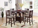 Counter Height 5pc Round Dining Set w Leaf Dark Brown Wood