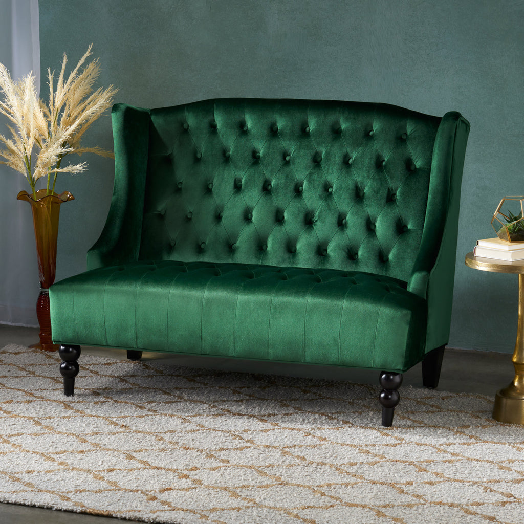 Emerald Velvet Loveseat Modern Glam Style Plush Upholstery Luxury