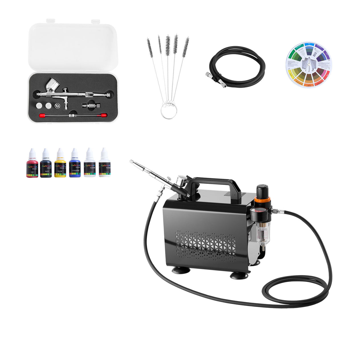 Airbrush Kit, 1/6 HP, Air Brush Kit with Air Compressor, 1 Dual-Action Professio