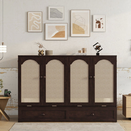 Queen Size Pine Wood Murphy Bed with Power Station
