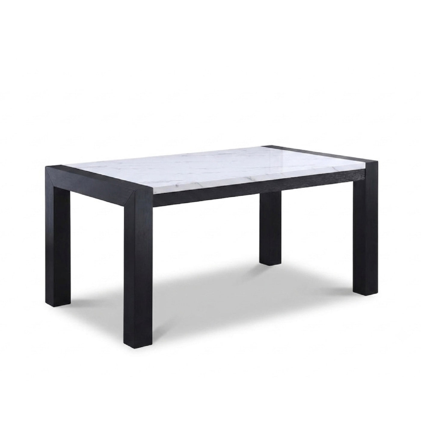 Modern White Faux Marble Dining Table with Charcoal Legs