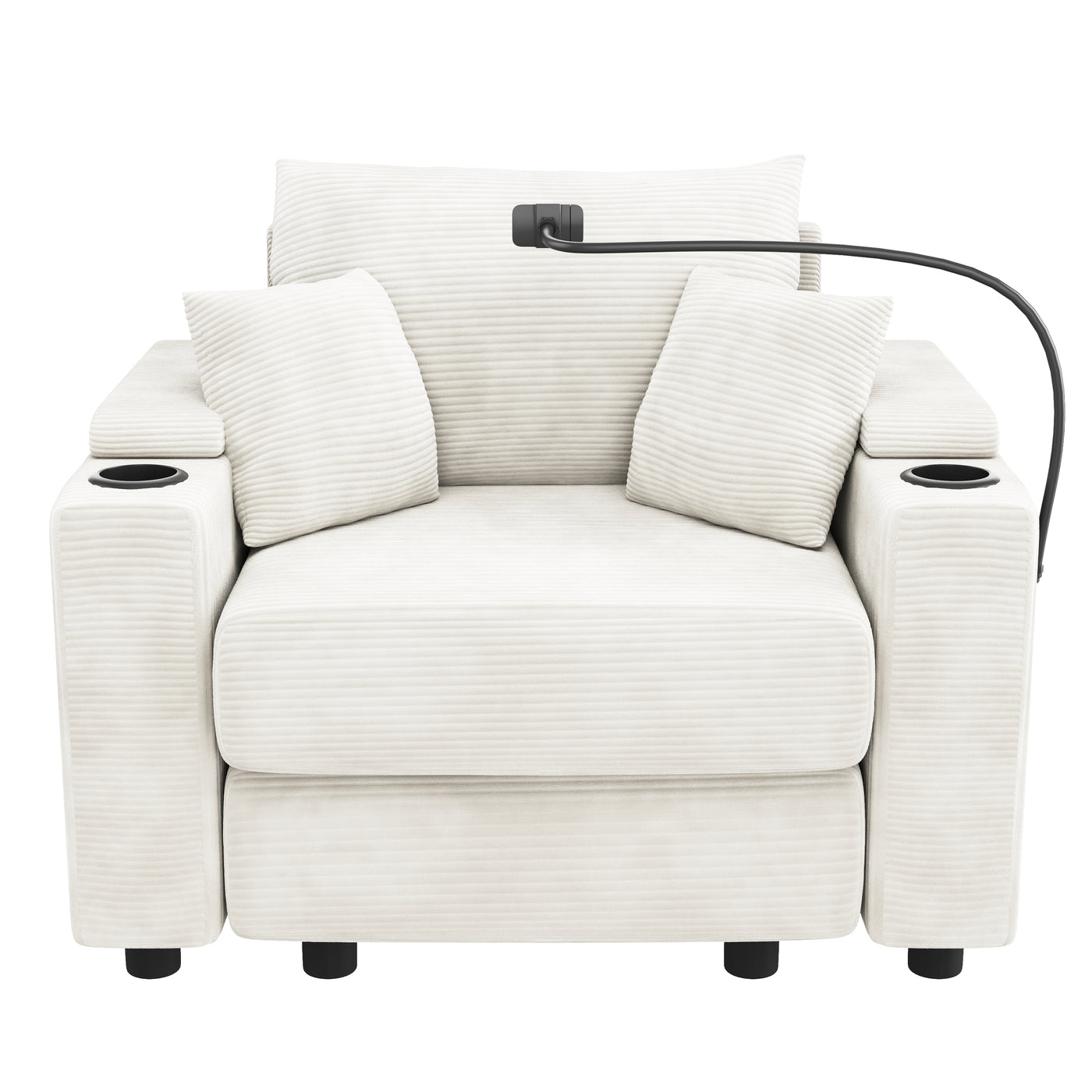 Modern Single Sofa Couch 39.4" with Storage USB Ports Cup Holders Beige